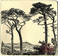 [The Folly seen through Pine Trees] by Eleanor Mary Hughes