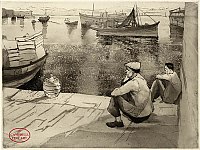 Fishermen in Algeciras by Hubert Andrew Freeth