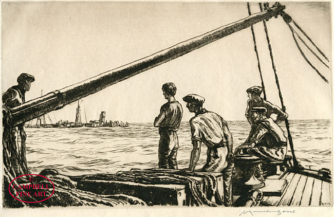 Salvage Men approaching a Torpedoed Boat by Muirhead Bone 