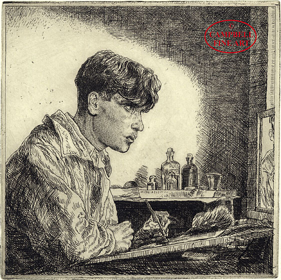 Self Portrait while Etching (No.24 Profile) by Edgar Holloway 