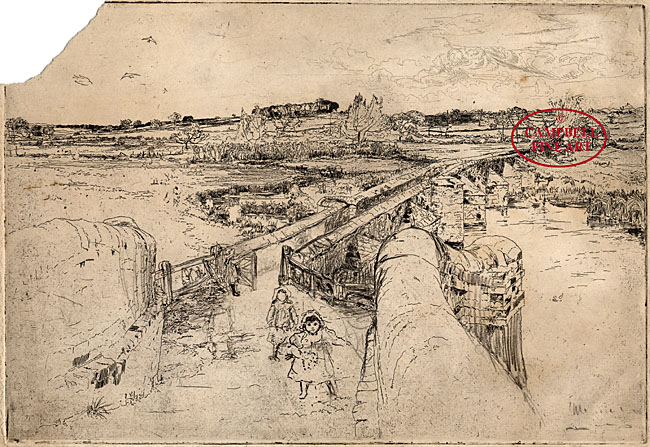 [Children crossing an elaborate stone bridge] by Mary Annie Sloane 